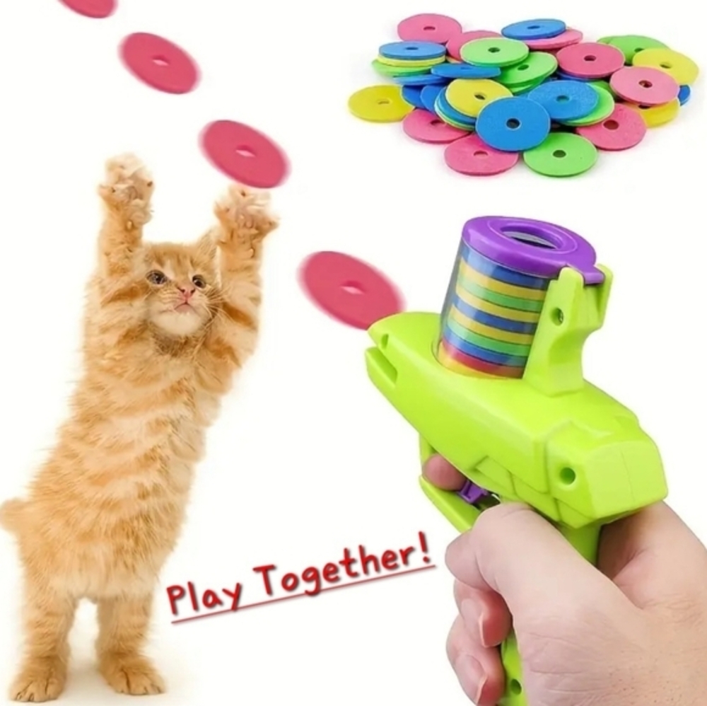 Interactive Cat Toy Foam Disc Launcher Pet Toys Dog Animal Stimulation Kids‎ Toy